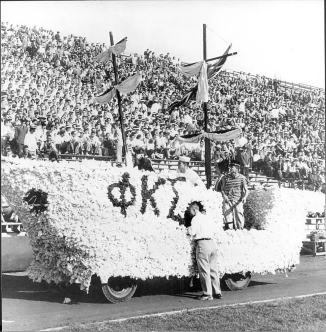 Phi Kappa Sigma's Boat Float at Homecoming, 1954