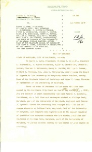 On October 6, 1950, this Writ of Mandamus required the University of Maryland to admit Parren J. Mitchell.