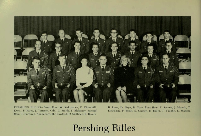 The Pershing Rifles yearbook photo from 1966. The women seen here were not members, they were known as "sweethearts".