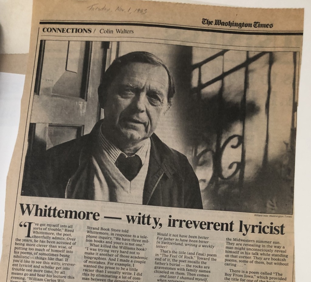 Newspaper clipping from the Washington Times titled "Whittemore -- witty, irreverent lyricist". 
